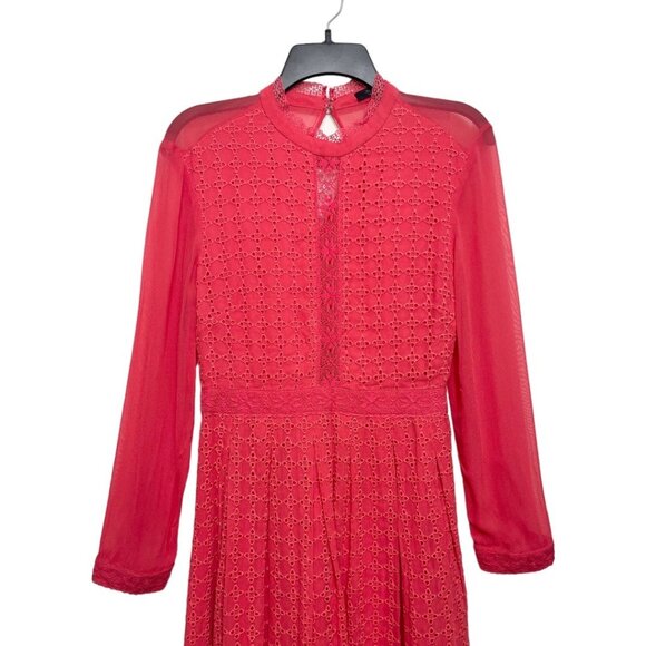 ALLSAINTS Lilith Eyelet A-Line Mini Dress in Coral Red Size 4 - Picture 5 of 12